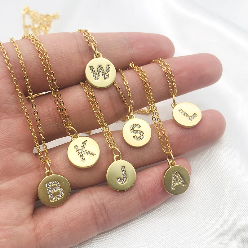 Цепочка с буквами алфавита изящное ожерелье из латуни 26 дисками медными циркония