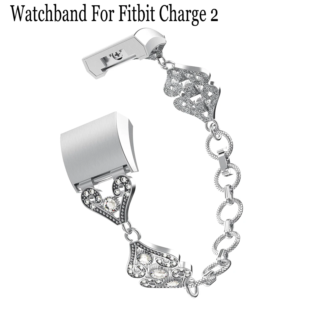 

Luxury Stainless Steel Vintage Chain Watchband Strap For Fitbit Charge 2 Smart Watch Quick Release Metal Band Replace Bracelet