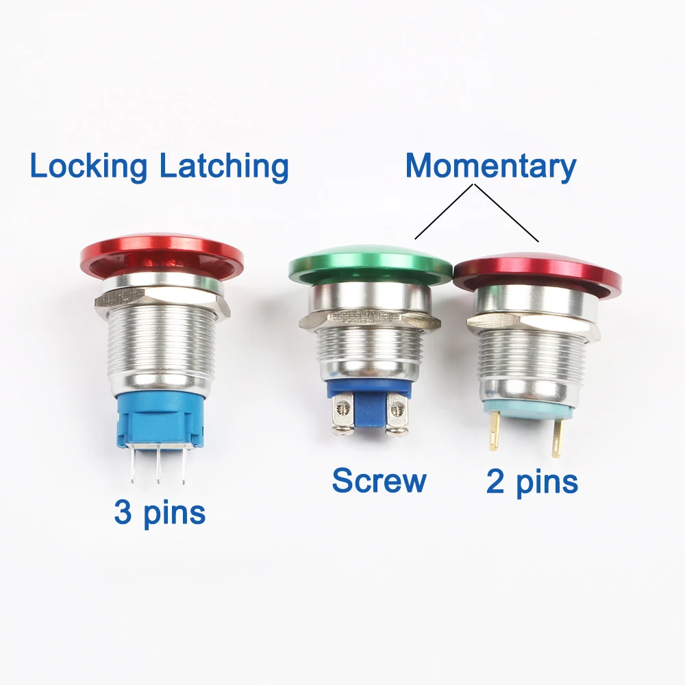 Металлический алюминиевый переключатель с грибной головкой 19 мм кнопочный