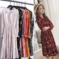 women dresses chiffon shirt vestidos office polka dot vintage 2019 autumn winter dress midi floral female long sleeve dress