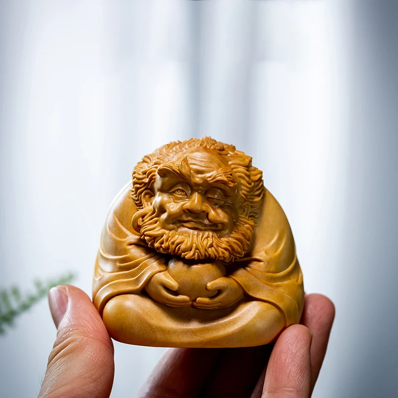 6CM Cute Dharma Wood Statue Small People Figure Boxwood Damo Solid Wood Lucky Gift Home Decorations