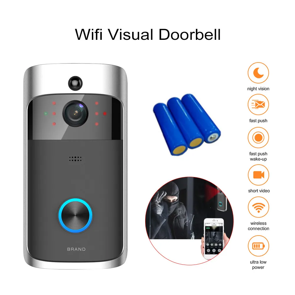 Option 7 Умный беспроводной дверной звонок, Wifi, для домашней безопасности, видео, дверной зритель, звонок, дверной звонок с камерой, цифровые видео глаза для двери - Цвет: Option 7
