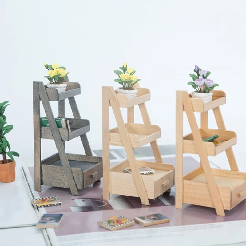 

1/12 миниатюрная деревянная подставка для кукольного домика, подставка для цветов, три полки, простые рубашки, мини-модель мебели, микро-сцены