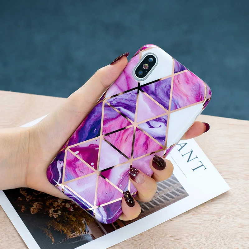 Милый чехол с цветочным мраморным принтом для iPhone XS Max мягкий золотым блеском |