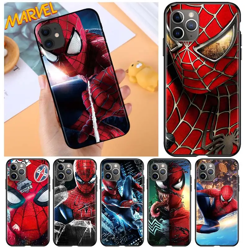 

Spiderman Marvel for Apple iPhone 12 Pro Max Mini 11 Pro XS Max X XR 6S 6 7 8 Plus 5S SE2020 Soft Black Phone Case