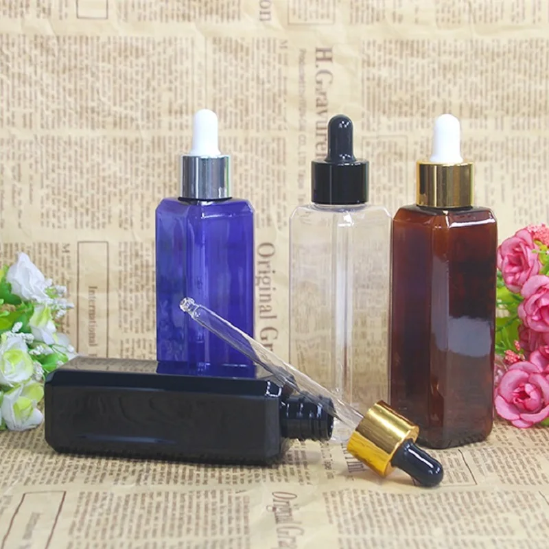 100ML Essential Oil Dropper Bottle PET Plastic Cosmetic Container Square Perfume Serum Empty Packaging 30pcs | Красота и здоровье
