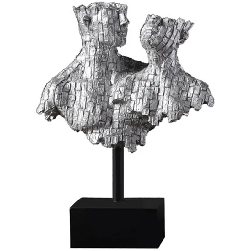 

Abstract Silver Blocky Loves Characters Statue Resin Sculpture Crafts Home Room Decor Accessories Valentine's Day Gift X5755