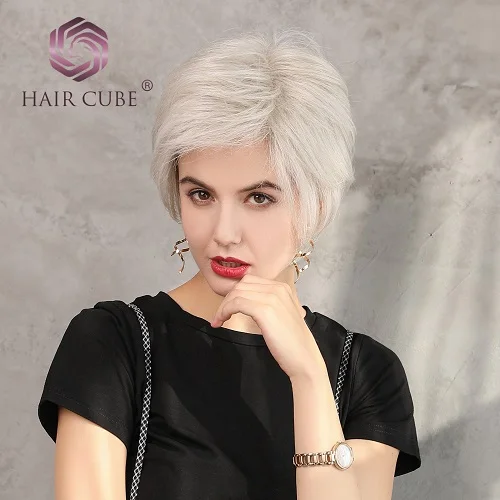 wm2002-1 Haircube синтетические парики на кружеве 6 дюймов 50% человеческие волосы смесь Pixie Cut короткие волосы парик с натуральной линией волос для женщин 4 цвета - Цвет: wm2002-1