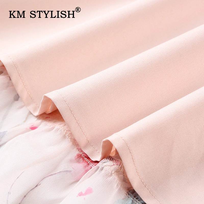 

New Women V-neck Floral Print Ruffles Casual Dress Short-sleeve Summer Slim Waist Dresses