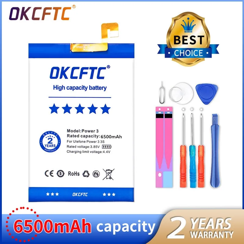 

OKCFTC Power 3 6300mAh Battery for Ulefone Power 3 3S Batteries