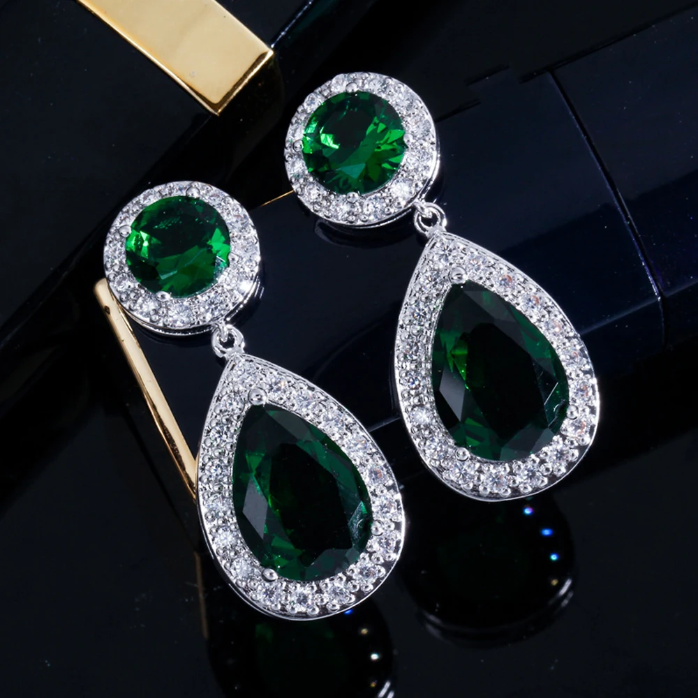 ThreeGraces, модные серебряные серьги с зеленым кубическим цирконием, круглые и большие висячие длинные серьги для женщин ER017