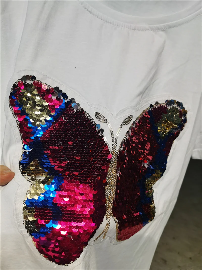 Танцевальные крылья летняя футболка с короткими рукавами блестками и бабочкой