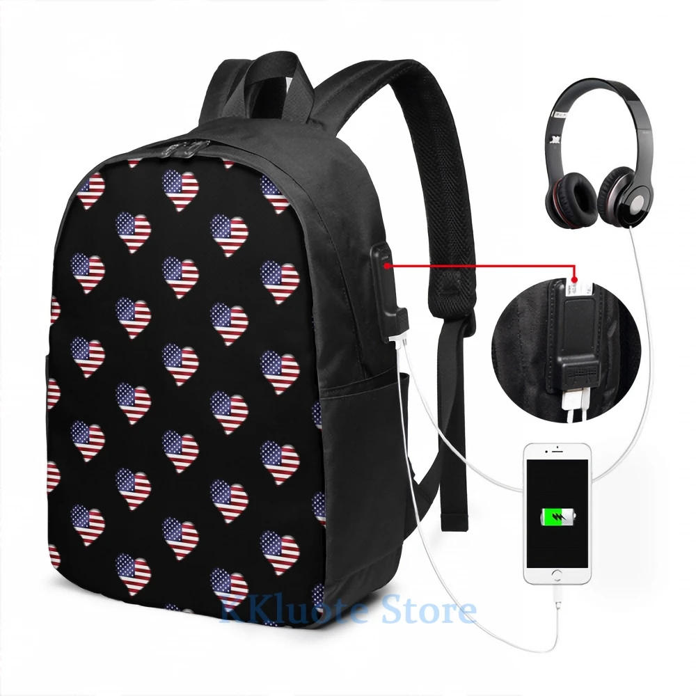 Забавный рюкзак с графическим принтом американский флаг США сердце USB зарядка