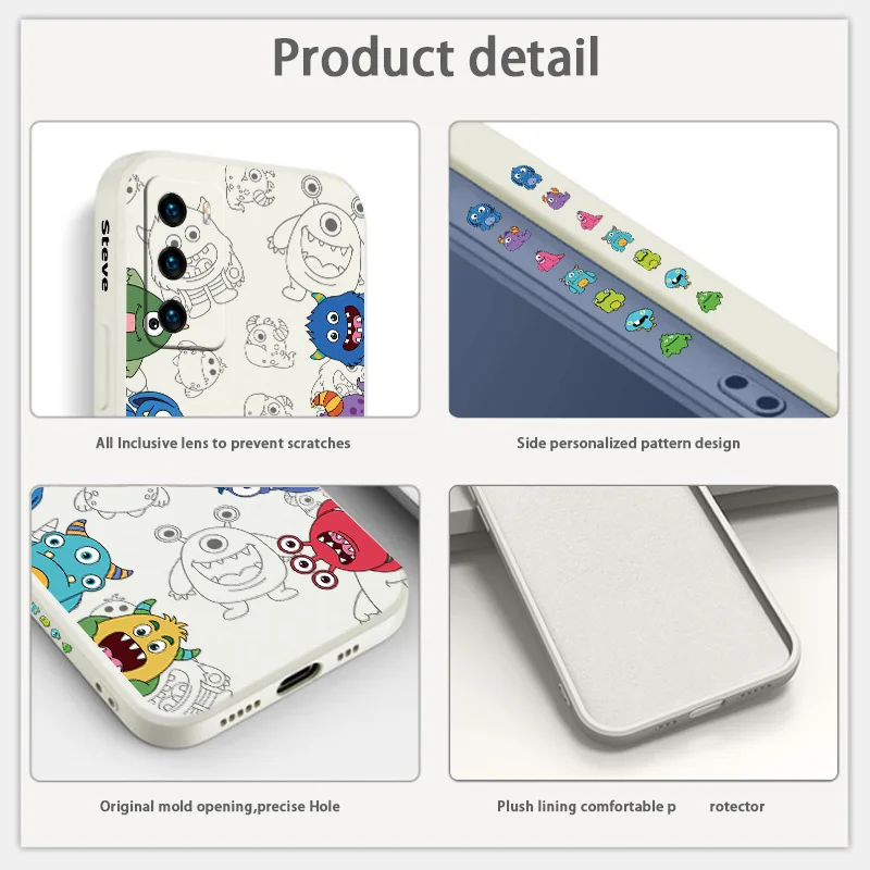 Monster Square Liquid Silicone Case For Huawei P40 P30 P20 Lite Mate 40 30 20 Pro Lite P Smart 2021 Y7A Soft Phone Cover Case