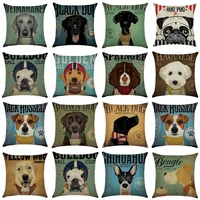 18 vintage pillow case dog digital printed linen cute cartoon dog pattern sofa cushion cover living room decoration pillowcase