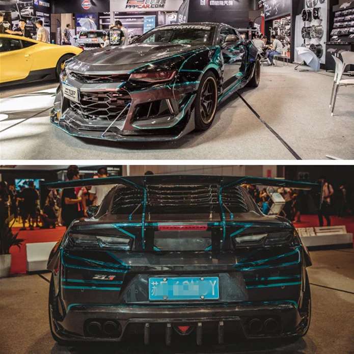 

Подходит для 6 поколения 17 Camaro, модифицированный верхний широкоугольный комплект для объемного покрытия, углеродное волокно, передняя боко...