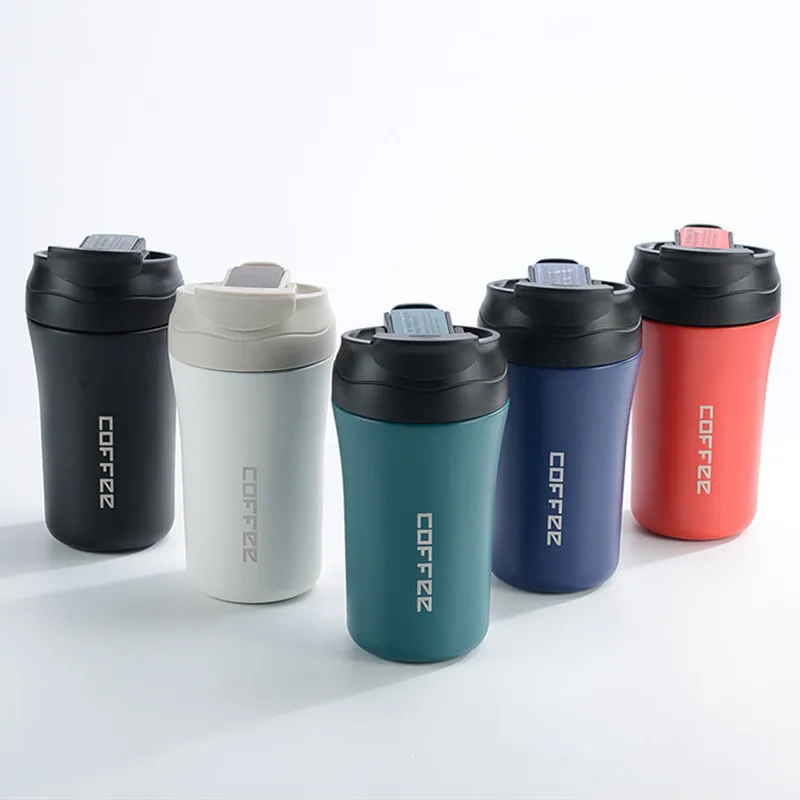 

400Ml Dubbele Rvs Koffie Thermos Mok Met Stro Multifunctionele Auto Thermoskan Draagbare Reizen Geïsoleerde Beker
