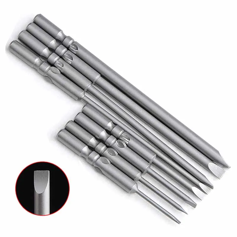 10pcs 60mm 100mm Magnetic SLOTTED Screwdriver Drill Bit Dia 5mm Round Shank Electric Screw Driver S2 Power Hand Tools For 801 4C