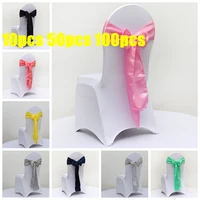 100pcs lot satin chair sash party chair band chair knot cover decoration chairs bow for chair decoration banquet