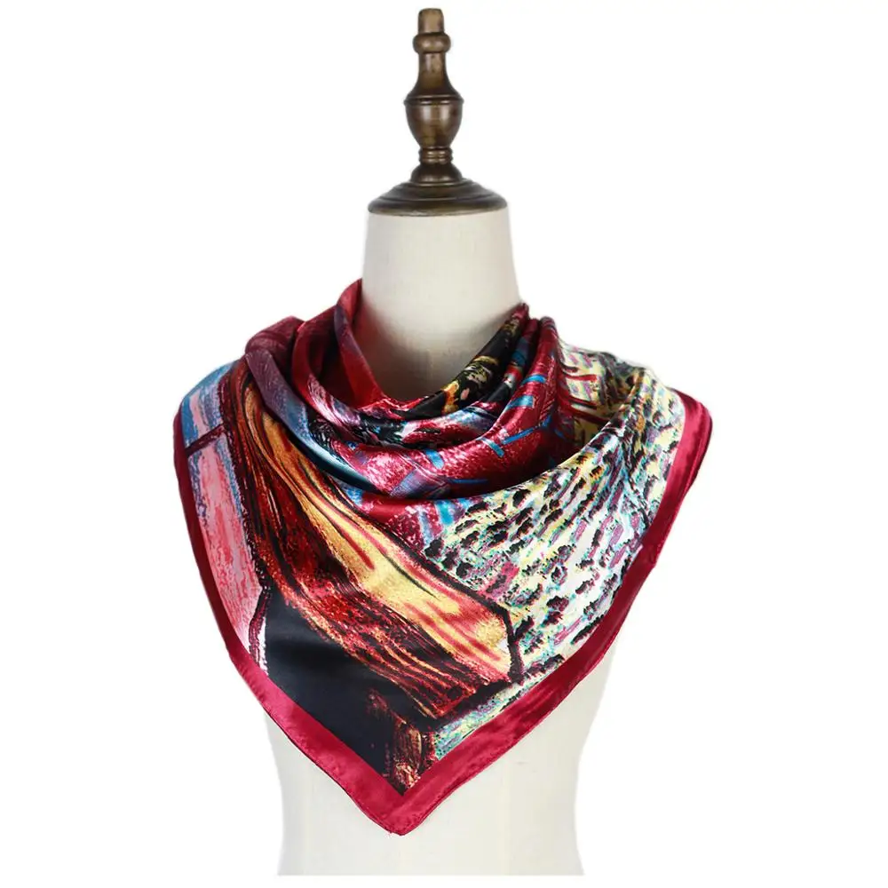 Шелковая шаль с рисунком атласный квадратный головной платок женский зимний