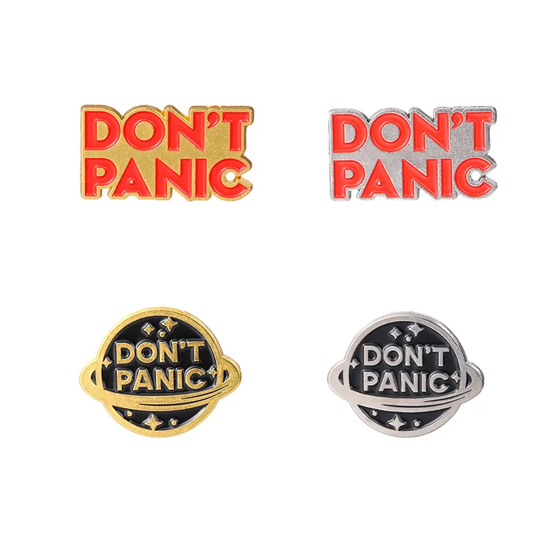 

Don't Panic Enamel Pins Creative Golden Silver Planet Brooches Bag Clothes Lapel Badge Cartoon Jewelry Gifts for Friends Kids