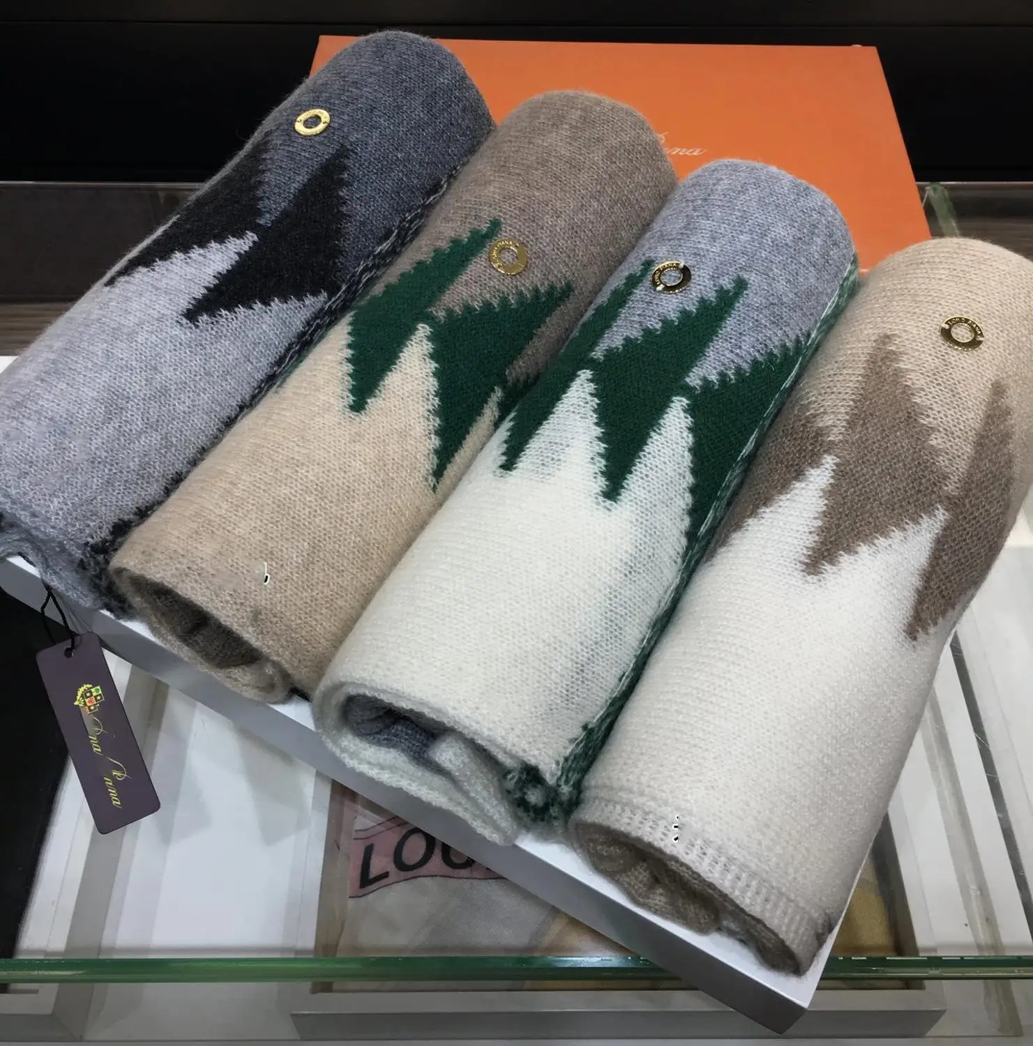 

Andonaimi Geometric Striped Shawl For Autumn And Winter 75*220cm 100% Cashmere Warm Muffler Woman Neckerchief