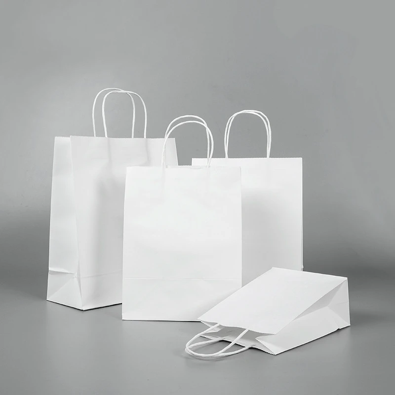 

30Pcs/lot Gift Bags With Handles Multi-function White Paper Bags 3 Size Recyclable Environmental Protection Clothes Shoes Bag