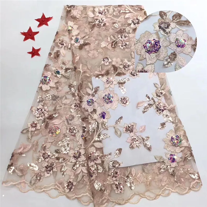 35 Французский нигерийский sequins sequence 3d африканский тюль сетка вуаль кружевная ткань высокого качества для вечеринки свадебное платье 5 ярдов/партия - Цвет: 35
