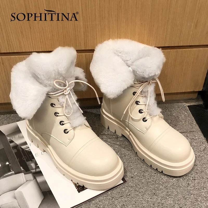 Beli SOPHITINA Wanita Musim Dingin Boots Platform Fashion Kulit Asli Wanita Sepatu Round Toe Ukuran 34-43 Hangat Wanita Pergelangan Kaki Sepatu SO918