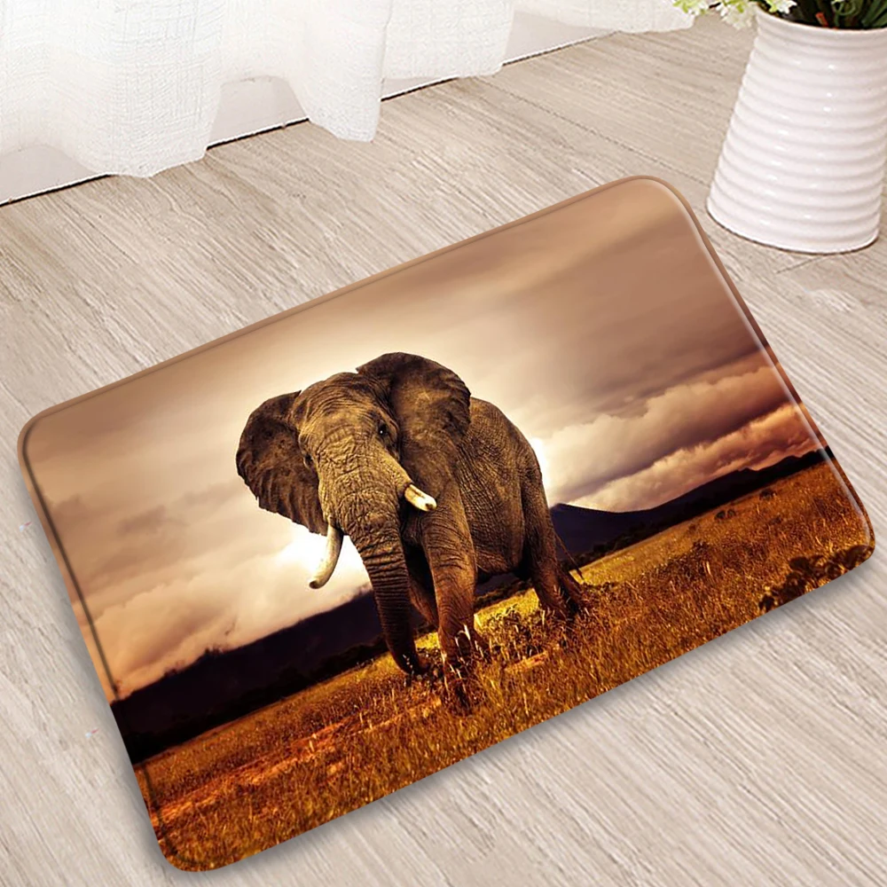 

Ferocious Wild Animals Bathroom Mat Lion Tiger Elephant Sika Deer Doormat Bedroom Kitchen Outdoor Entrance Flannel Non-Slip Rug