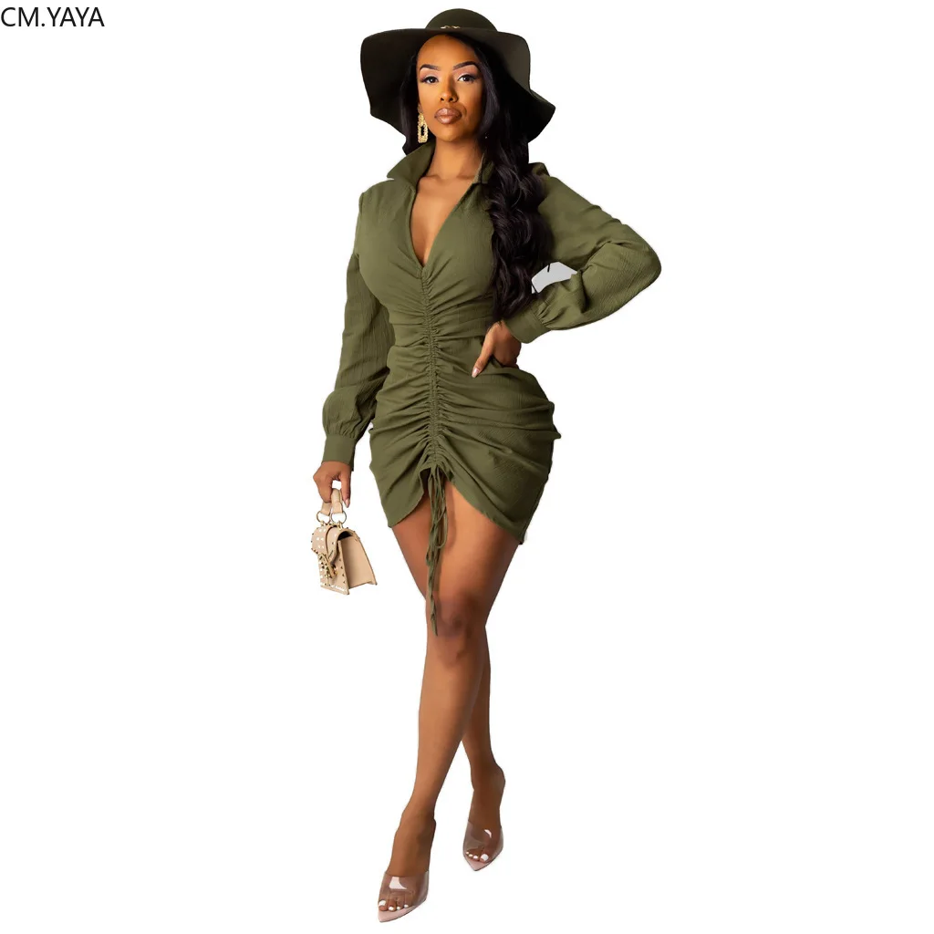 Женское платье миди с длинным рукавом V образным вырезом и драпировкой|Женские