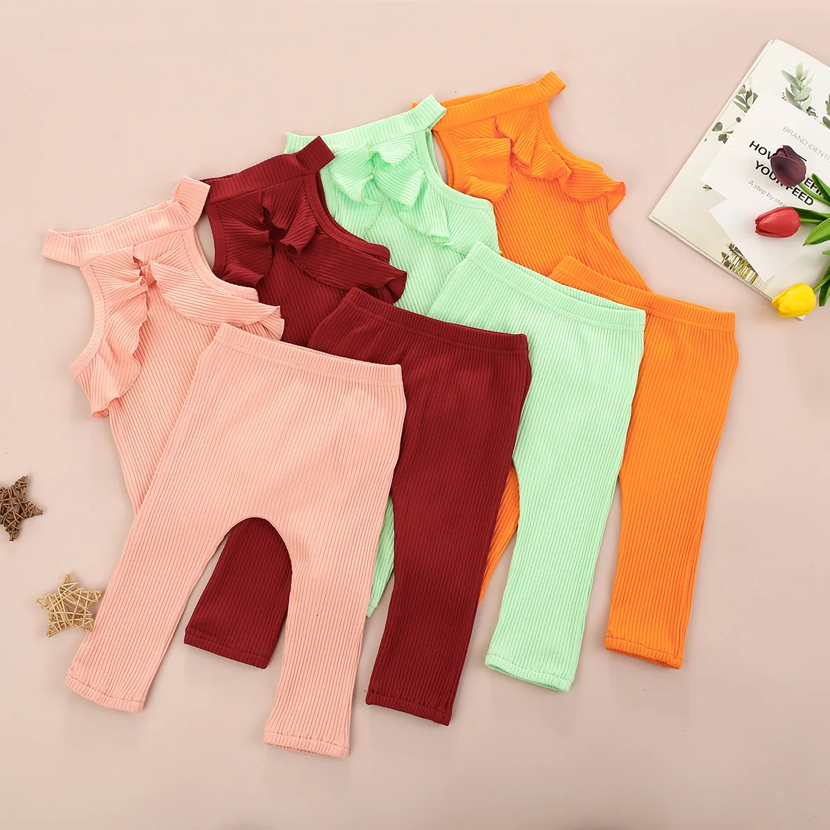 

Fashion Newborn Clothing Sets 2021 New Baby Girls Clothes Summer Knitted Sling Uniform Clothes For Girls Teenagers Clothes 0-2Y