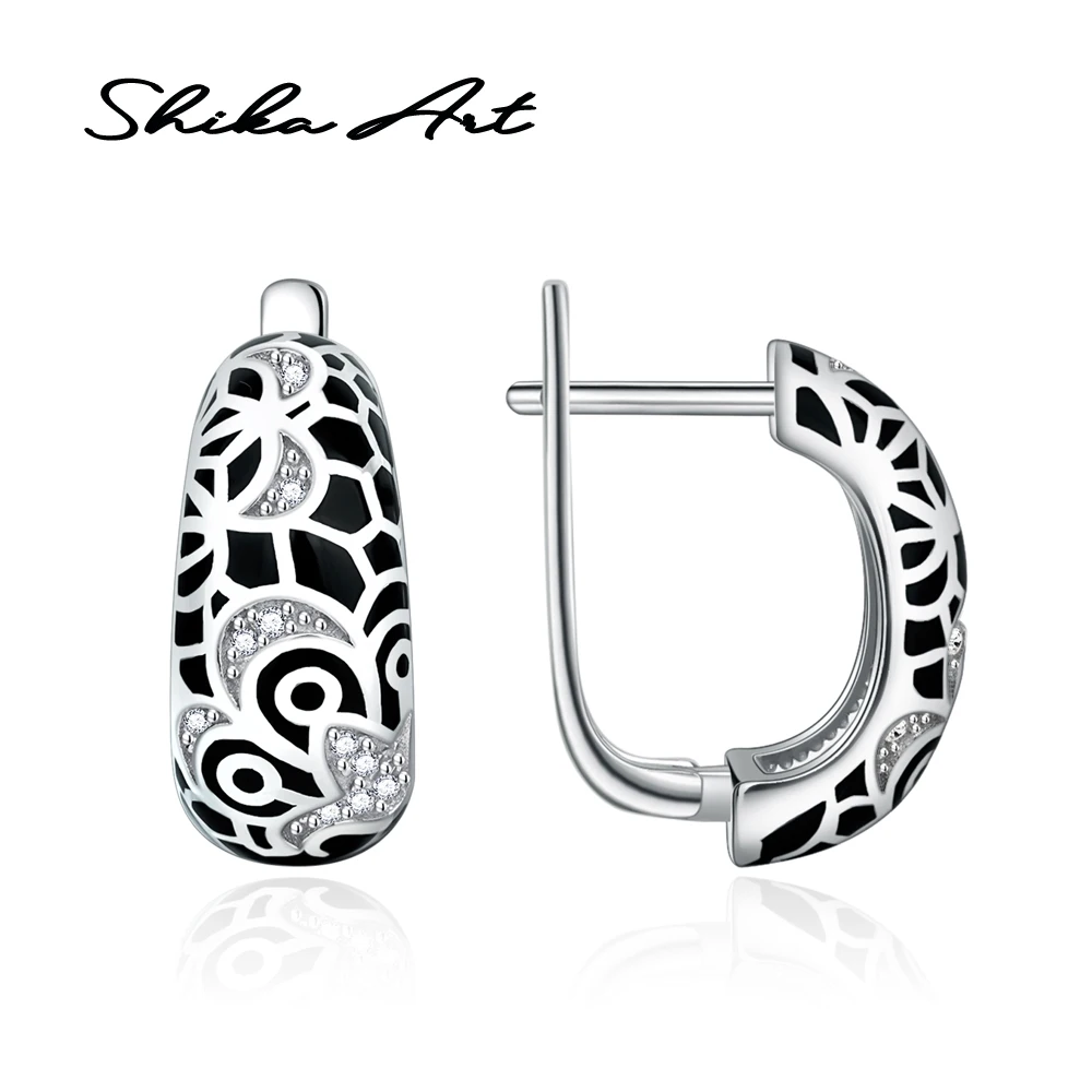 Женский комплект украшений SHIKA ART Комплект из серебра 925 пробы с черным цветком