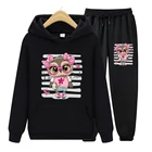 Женские наряды 90-х годов, милый мультяшный принт совы, зимний повседневный комплект из двух предметов в стиле Харадзюку, строительные штаны и брюки для бега