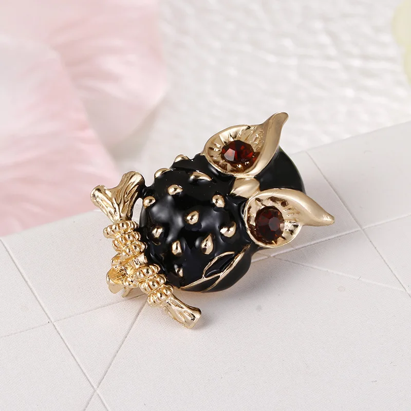 Черная эмалированная сова броши для женщин красный глаз брошь булавка в виде