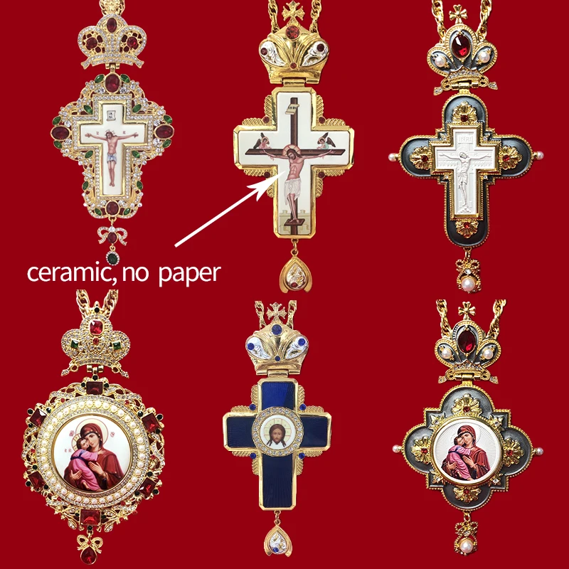 Orthodox Religious Jesus crucifix pendants Pectoral Cross rhinestones cross chain gold religious Jewelry pastor Prayer items | Дом и сад