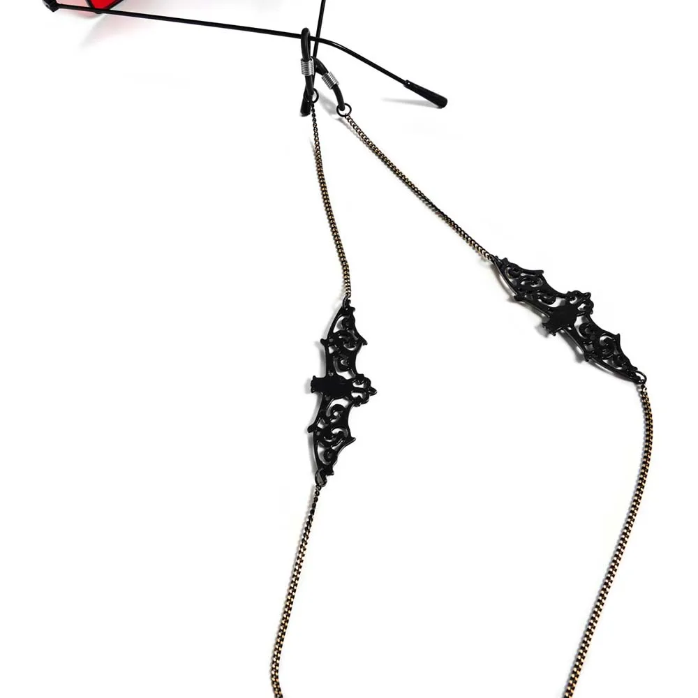 Ретро черных летучих мышей очки с цепочкой ремешок Цепочки и ожерелья