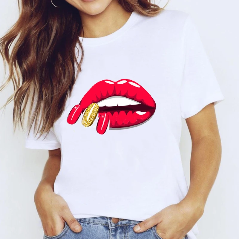 

New summer 2021 Printing Fashion Life Clothes Fingernail Nail Art Clothing Print Lady Graphic Female aesthetic street Loose Tee