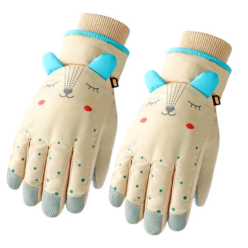

Kids Winter Waterproof Snow Gloves Solid Color Cartoon Ears Thermal Insulated Windproof Sport Snowboard Ski Warm Mittens
