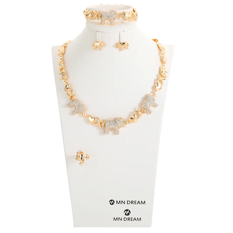 

African Jewelry set Ethiopia Dubai wedding gift for women Elephant shape gold/Silver color Necklace Bracelet earrings set