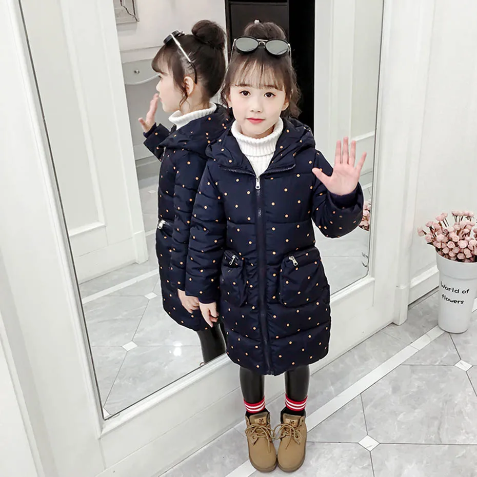 Witer Coat For Girl Dot Pattern Girls Coats Parka Fashion Children's With Hoodies Teenage Clothes 6 8 10 12 14 Year | Детская одежда