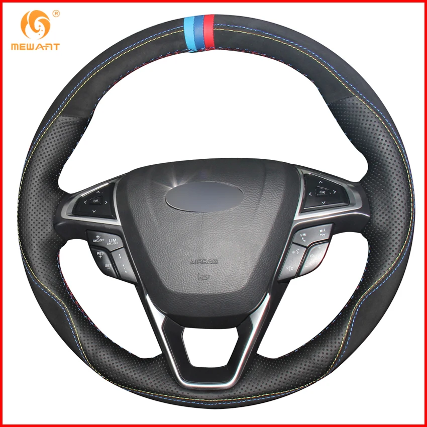 Черный замшевый чехол рулевого колеса автомобиля MEWANT из натуральной кожи для Ford