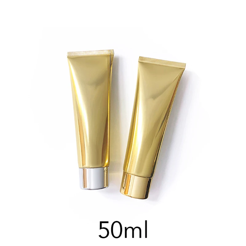 10pcs Empty 50ml Gold Aluminum Plastic Squeeze Bottle 50g Cosmetic Tube Facial Cleanser Lotion Hand Cream Container 2oz