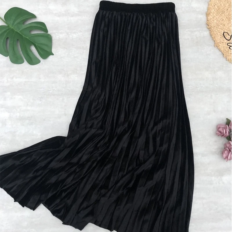 Женская бархатная длинная юбка Повседневная плиссированная с высокой талией