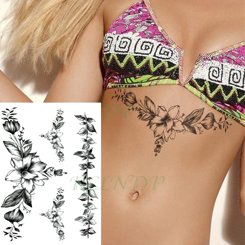 Водонепроницаемый временная татуировка стикер старомодное цветок лист