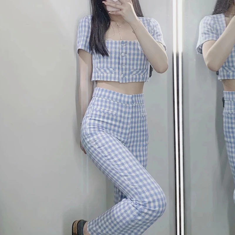 

Women Pants Za Patchwork print High Waist Pants Female Summer 2021 Vintage Streetwear Casual Loose Straight Woman Trousers