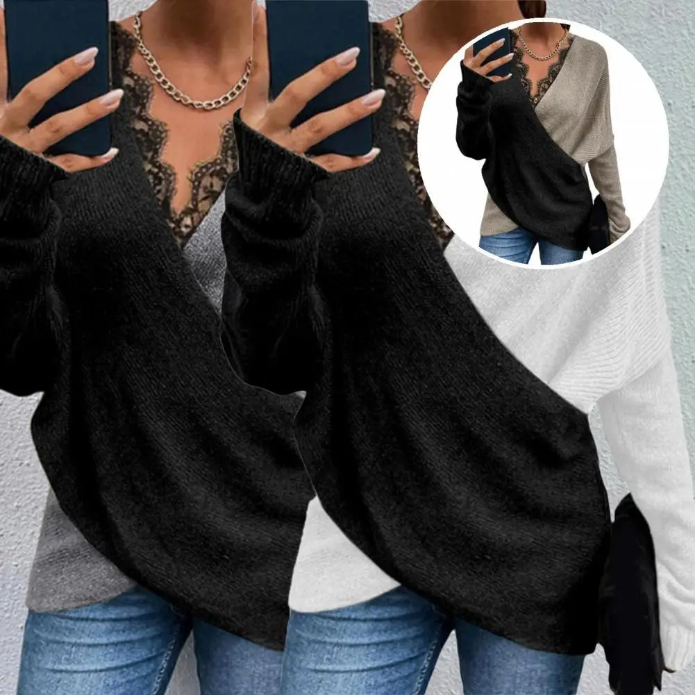 

Comfy Autumn Winter Temperament Contrast Color Pullover for Gathering