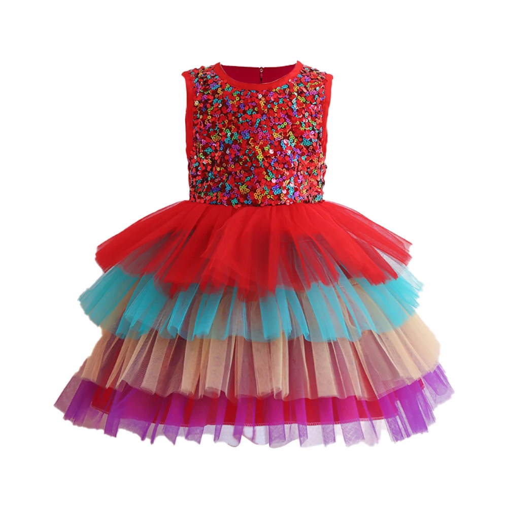 Girls dress sleeveless sequin girls cake puffy princess girl Christmas birthday party | Детская одежда и обувь