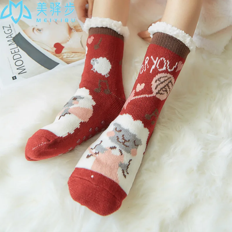 1 Pair Thick Warm Floor Sock Non-slip Home Female Floor Socks Christmas Gifts Cartoon Carpet Socks for Winter