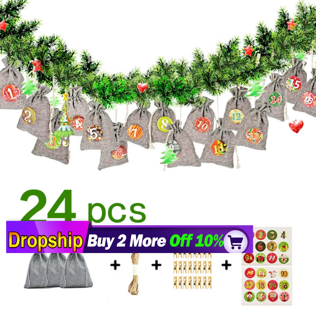 Рождественский узор сумка для конфет 1 24 Адвент календарь набор хлопок лен